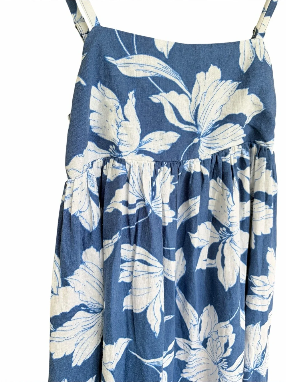 GAP NWT Blue and White Floral Linen Blend Gurls Summer Dress Tropical